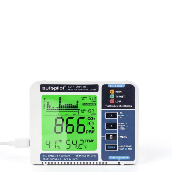 Hydrofarm CO2 Monitor Data Logger White Blue Temperature-6