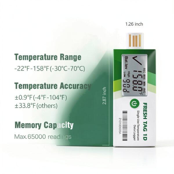 Fresh Tag 1D USB Temperature Data Logger LCD Screen IP67-3