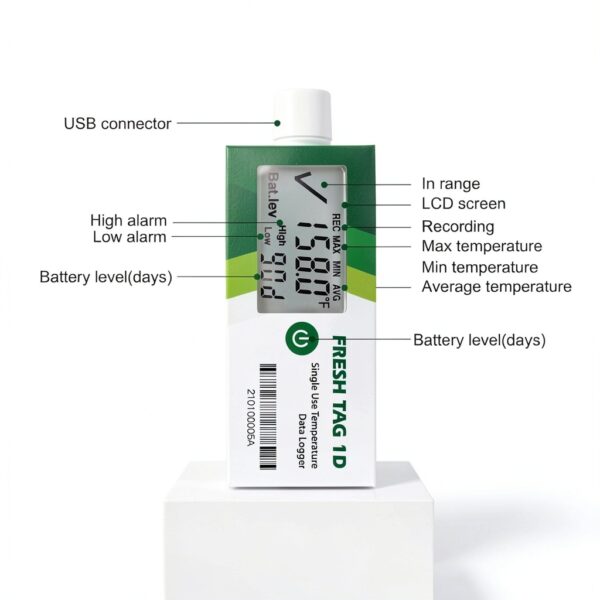 Fresh Tag 1D USB Temperature Data Logger LCD Screen IP67-5