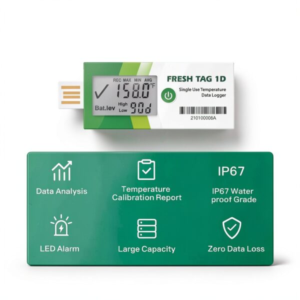 Fresh Tag 1D USB Temperature Data Logger LCD Screen IP67-6