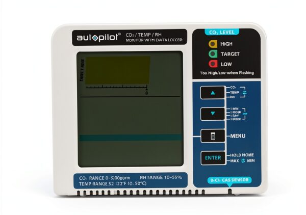 Hydrofarm CO2 Monitor Data Logger White Blue Temperature-9