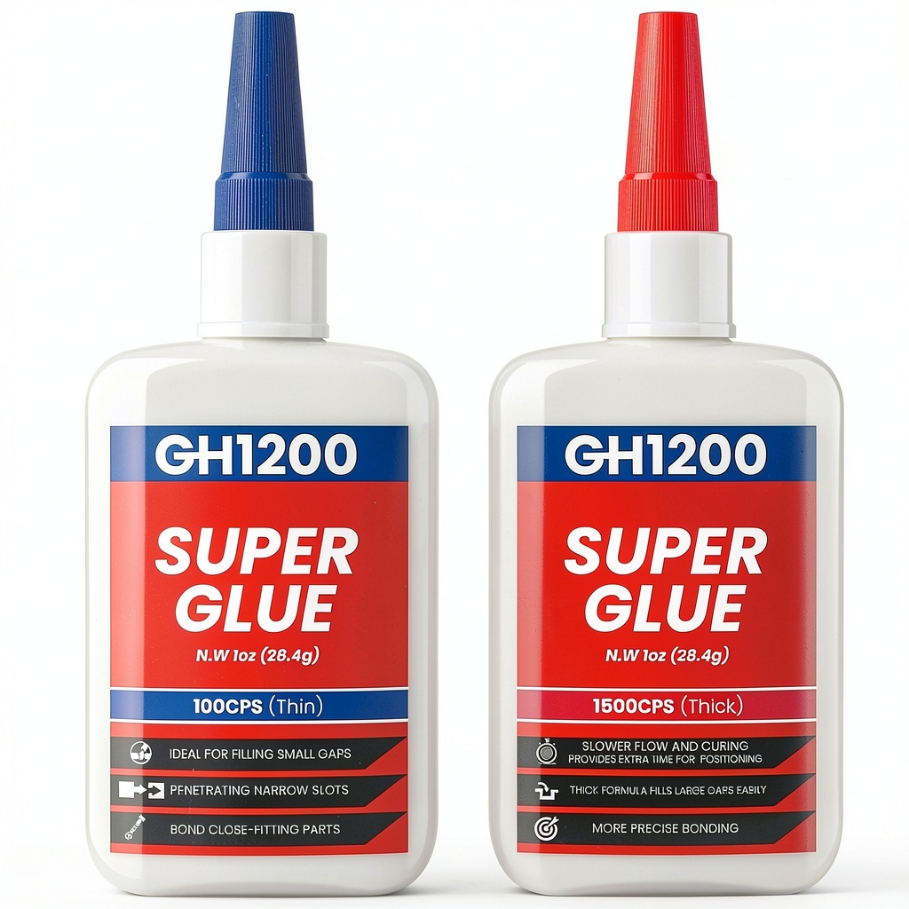 Installing GH1200 Industrial Strength Super Glue on a wooden workbench