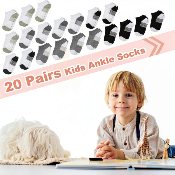 Boys Ankle Socks 20 Pairs Multicolor Polyester Comfort Fit-6
