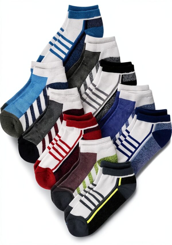 Boys Ankle Socks 10 Pack Cushioned Arch Colorblock Design-0