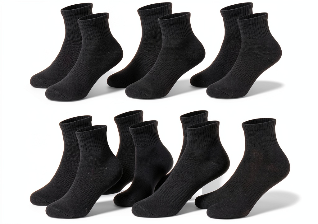 Hoomore kids ankle socks in navy, white, and black colors displayed on a flat surface