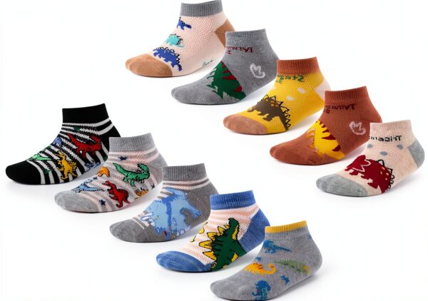 Dinosaur Socks Boys Ankle Breathable Fabric Fun Print-1