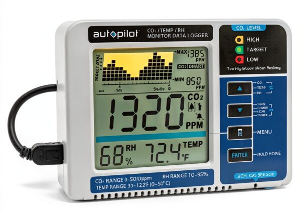 Hydrofarm CO2 Monitor Data Logger White Blue Temperature-3