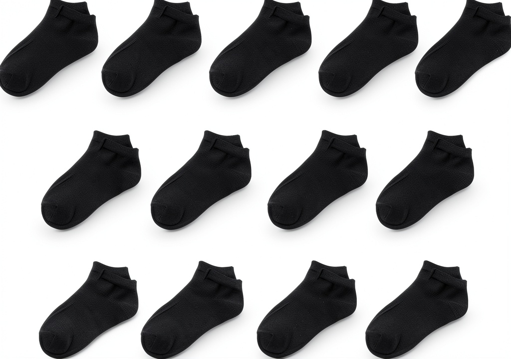 Black low-cut kids socks displayed in a pack
