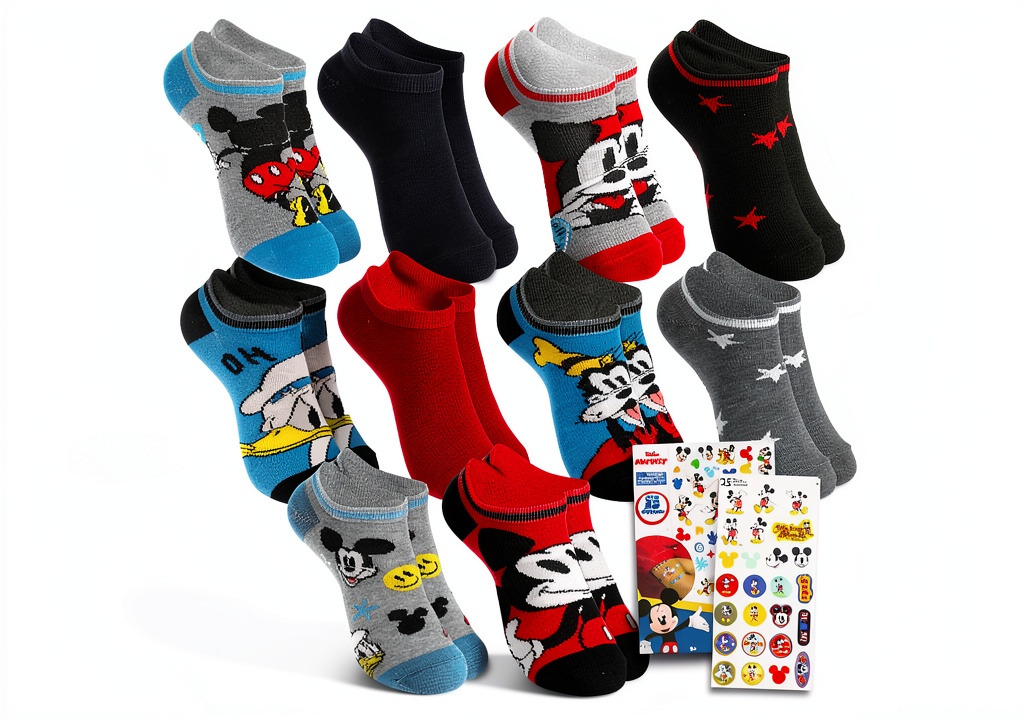 Mickey Mouse socks displayed in a colorful 10-pack set
