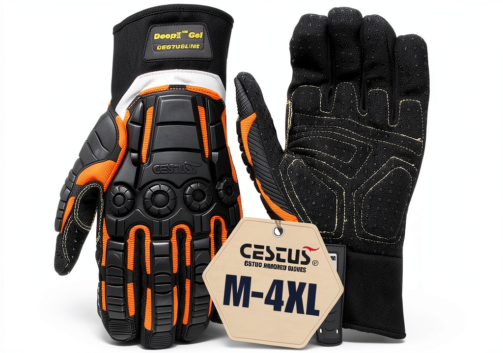 Hands wearing Cestusline ANSI Cut A1 large gloves while tightening a pipe fitting on a construction site