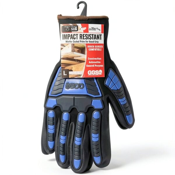 Impact Reducing Safety Gloves Large Black Blue by Global Glove-3